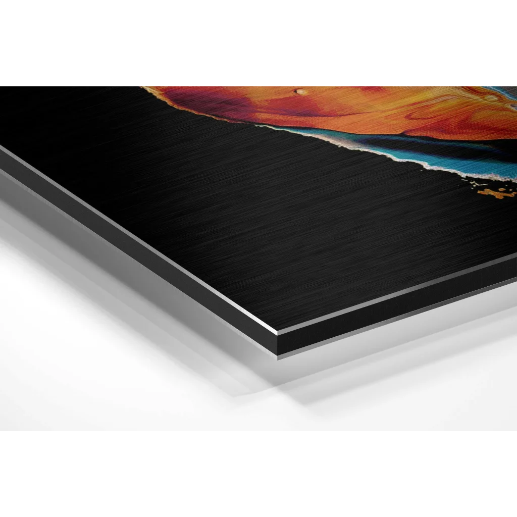 Glass Wall Art Dance of Orange Brushed Aluminium Dibond Wall Art