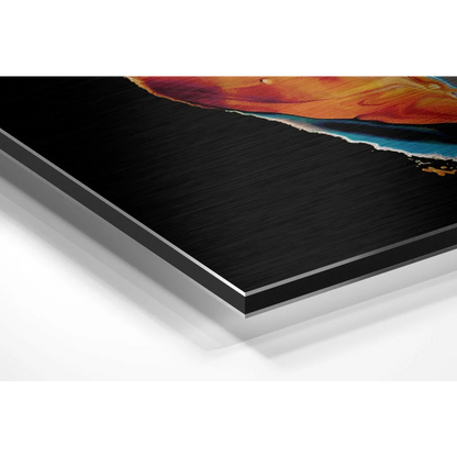 Fiery abstract art print on brushed aluminium dibond