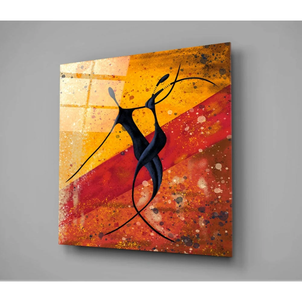 Fiery abstract silhouette wall art with bold orange-red splatters