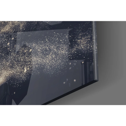 Sleek dark gray glass wall art monitor with sparkling motion effect