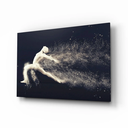 Dynamic black canvas wall art of white dancer in motion
