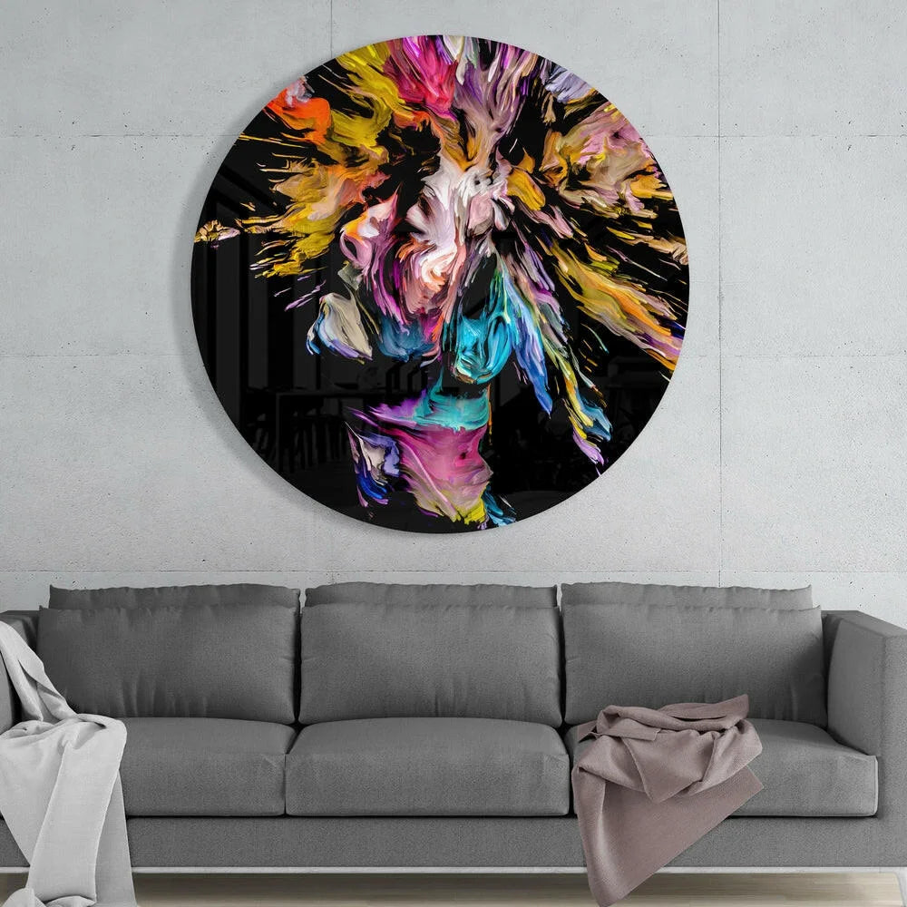 Explosive Color Burst Tempered Glass Art Circle | Glass Wall Art Print | vintageantiquesgifts.com