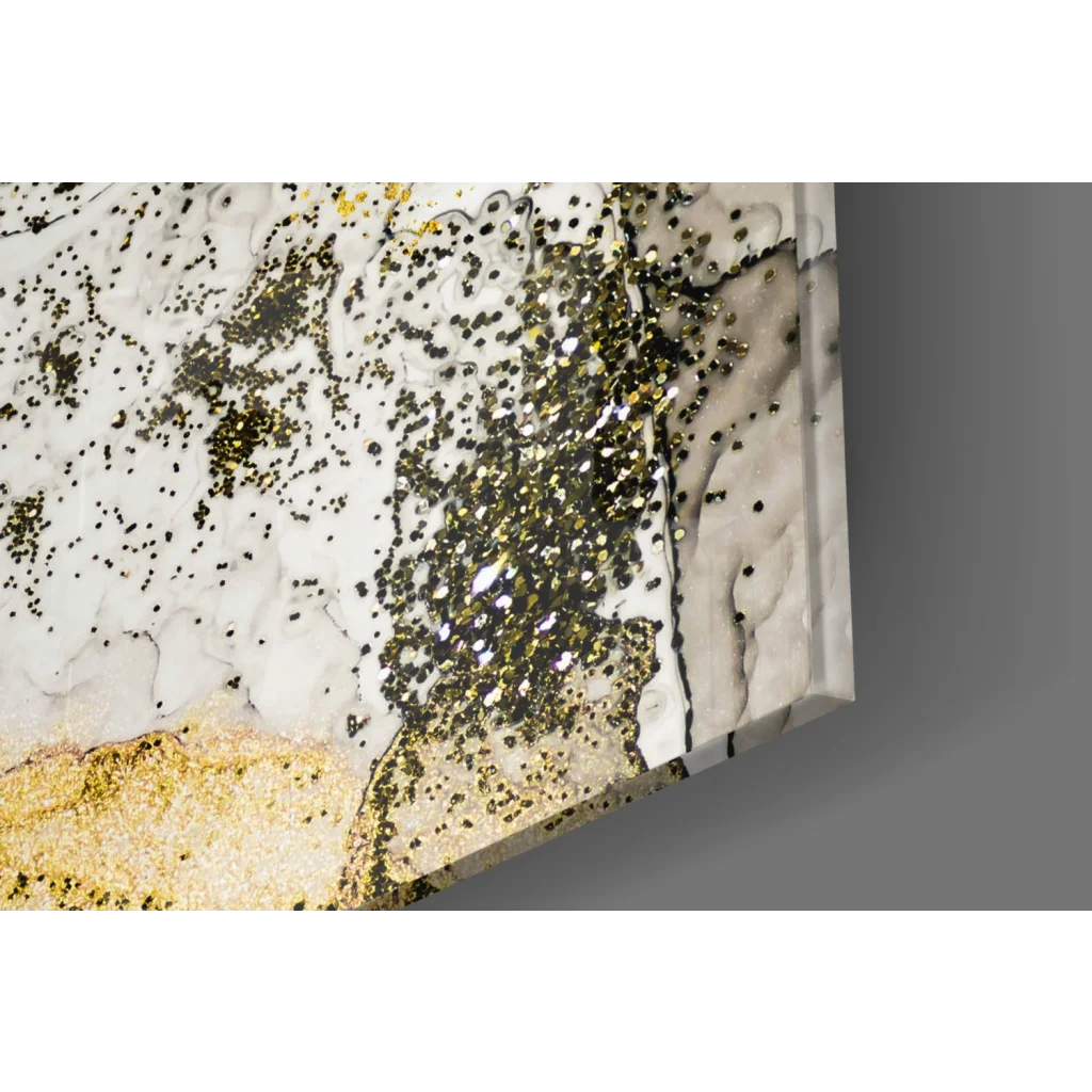 Swirling gold black white abstract wall art with glitter