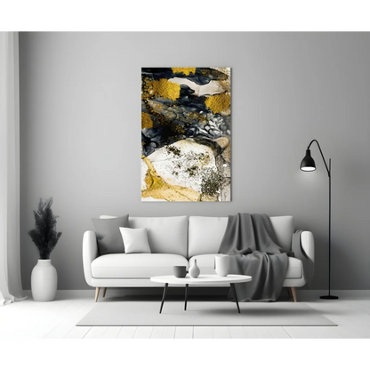 Swirling gold black white abstract wall art with glitter
