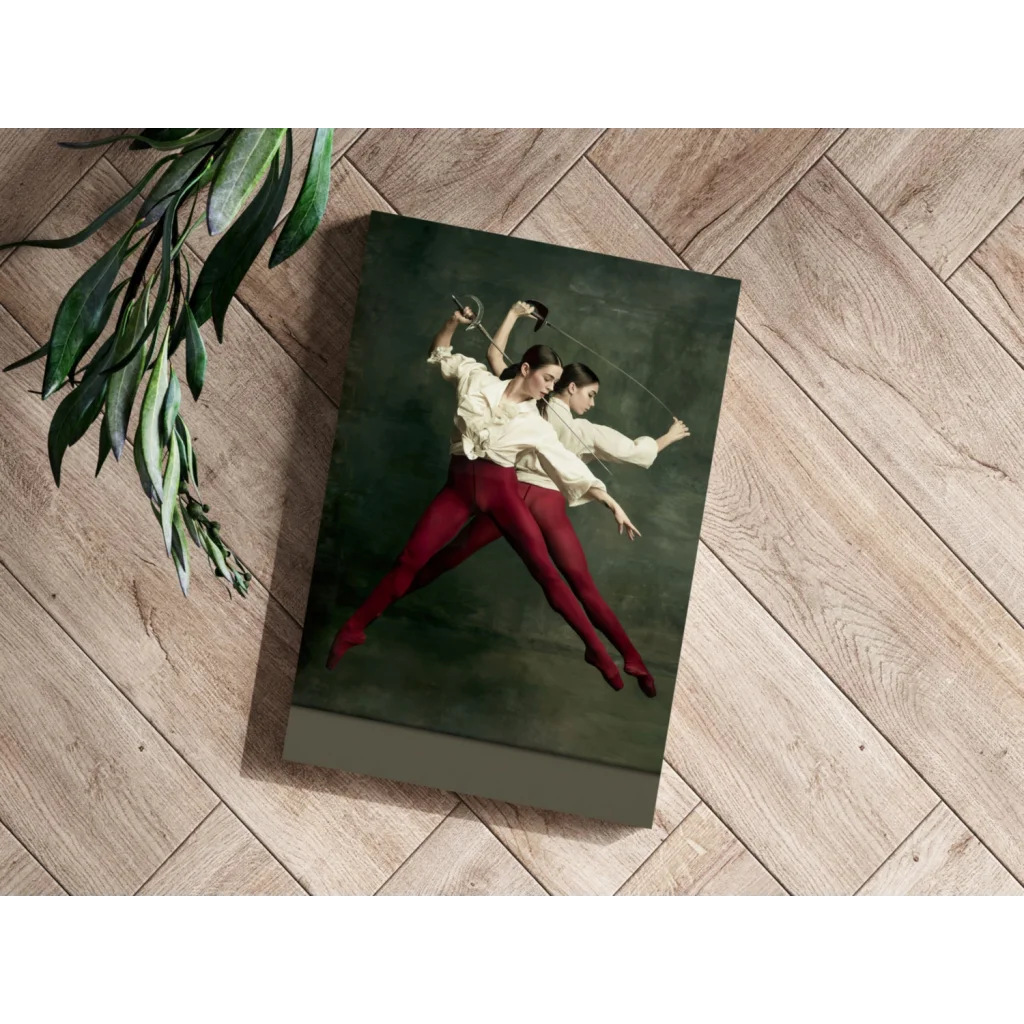 Dancers in Red aluminum canvas wall art print with two in red tights