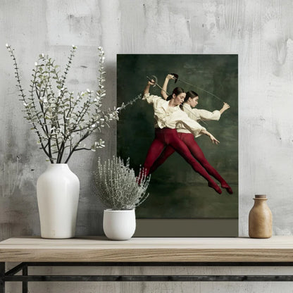 Modern white vase with silver accents in Dancers in Red art print