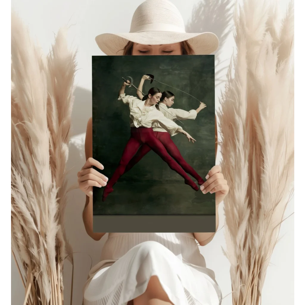 White and tan pampas grass on dancers in red aluminum canvas wall art print
