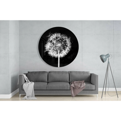 Stunning black tempered glass art with white dandelion design