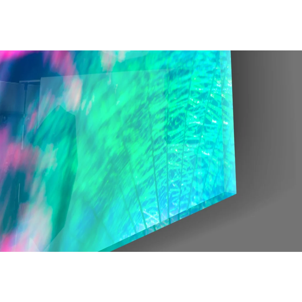 Vibrant Psychedelic Dandelion glass wall art in neon pink and teal