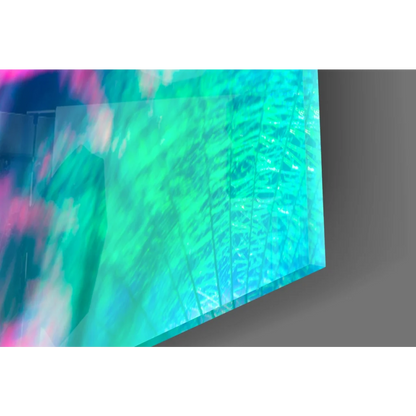 Vibrant Psychedelic Dandelion glass wall art in neon pink and teal