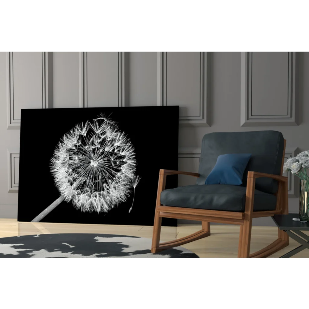 Black and white dandelion wall art canvas print