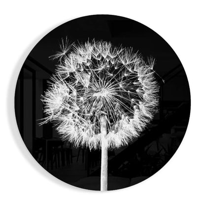 Stunning black-and-white dandelion tempered glass art for walls