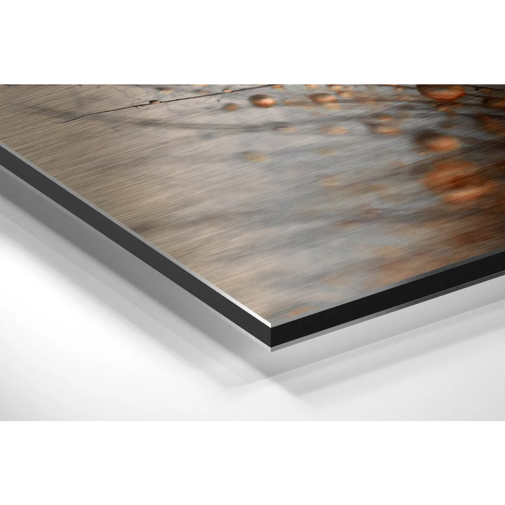 Rustic abstract wall art on brushed aluminium dibond with weathered wood texture