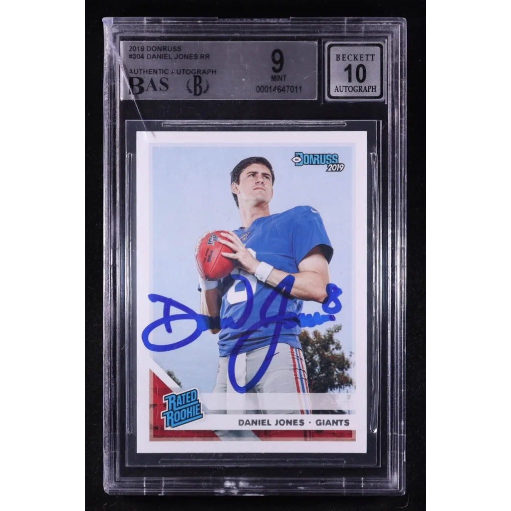 Daniel Jones 2019 Donruss rookie card signed Beckett BAS 9 auto 10