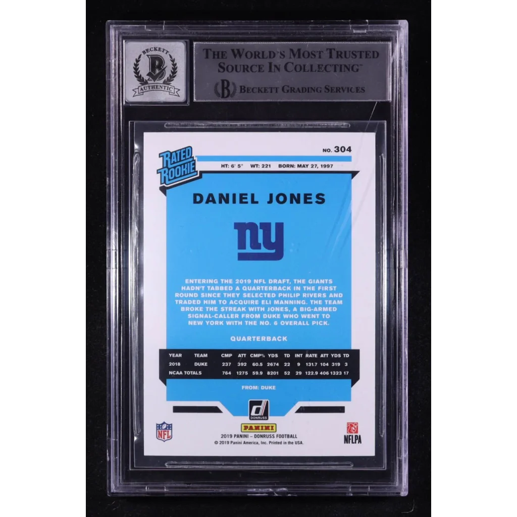 Daniel Jones 2019 Donruss Rookie Card 304 Signed Beckett BAS 9 Auto 10
