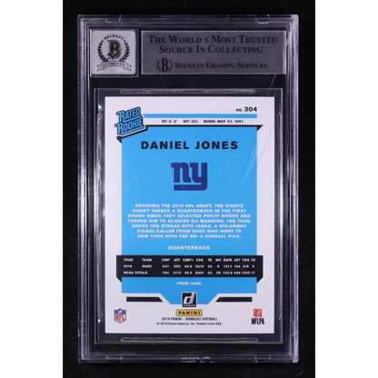 Daniel Jones 2019 Donruss Rookie Card 304 Signed Beckett BAS 9 Auto 10