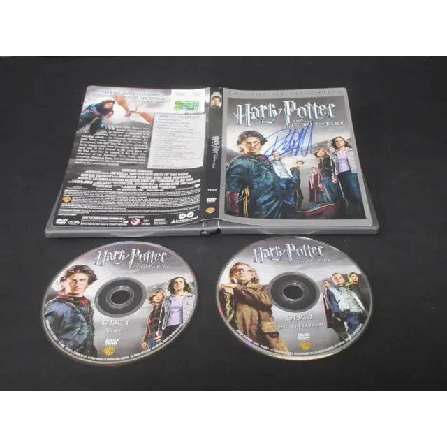 Open DVD case showing two discs of Daniel Radcliffe Signed Harry Potter Goblet of Fire set