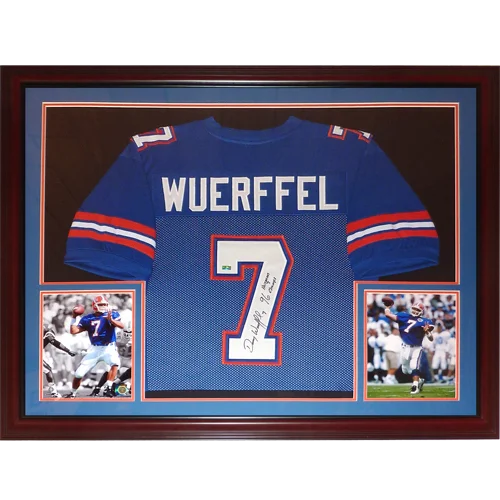 Danny Wuerffel autographed Florida Gators deluxe framed blue jersey #7