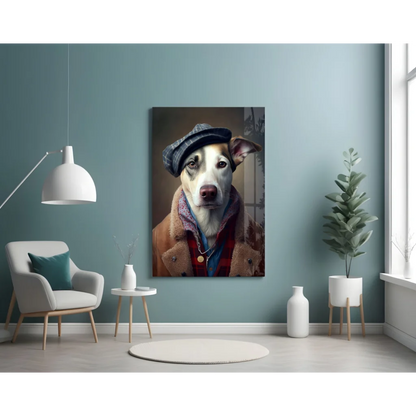 Dapper Dog in plaid cap and vintage coat canvas wall art
