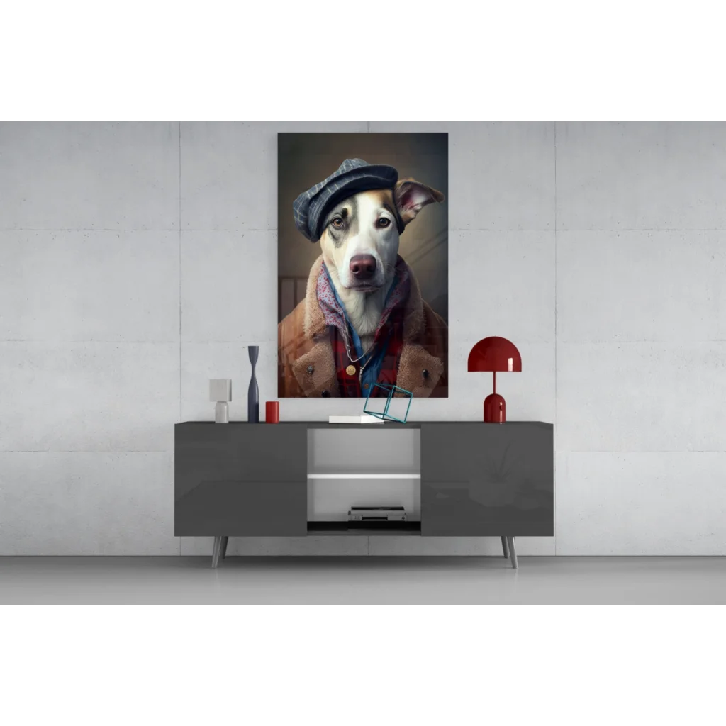 Dapper Dog in plaid cap and vintage coat canvas wall art