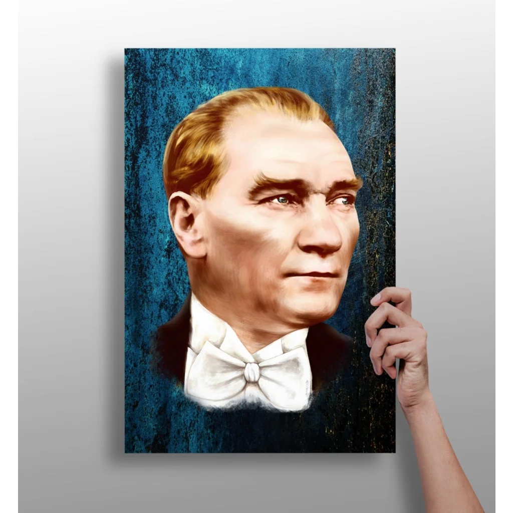 Framed dapper gentleman portrait print in teal on aluminum