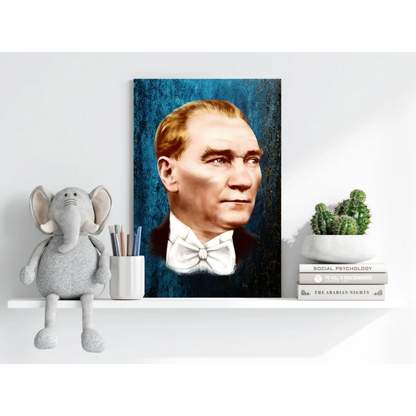 Framed Atatürk portrait print in teal, dapper gentleman style