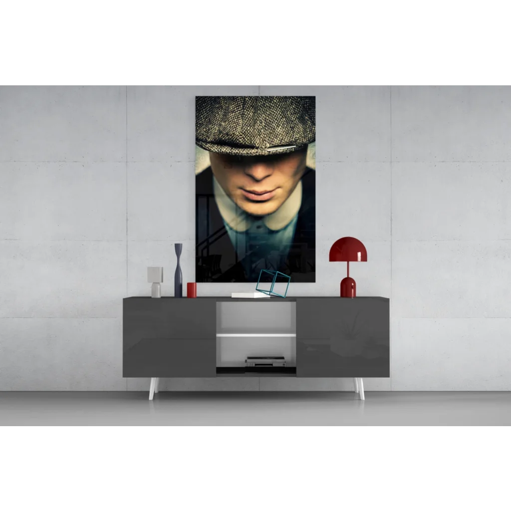 Black-and-white dapper gentleman portrait canvas wall art with vintage flat cap
