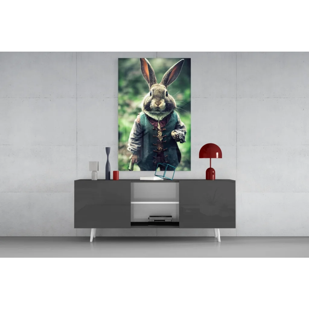 Dapper Rabbit Gentleman canvas wall art print with ornate green vest