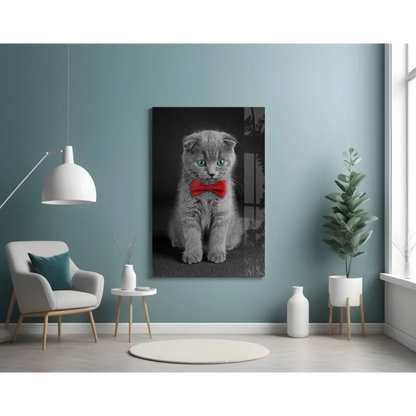 Dapper Scottish Fold kitten wall art with red bow tie