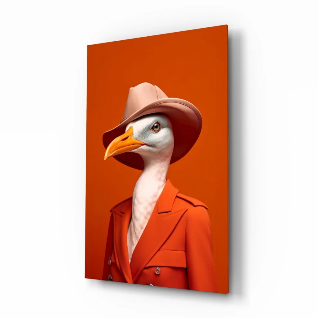 Dapper seagull in tan fedora and orange trench coat canvas wall art