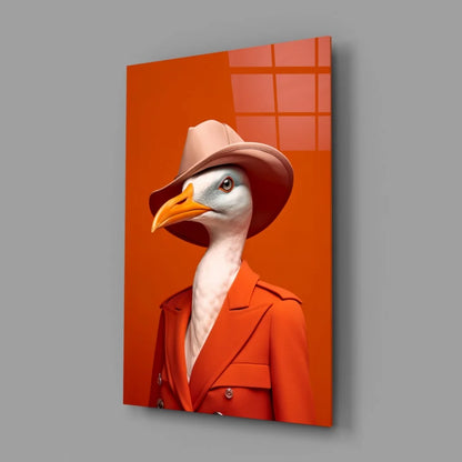 Stylish dapper seagull in orange coat and beige fedora canvas wall art