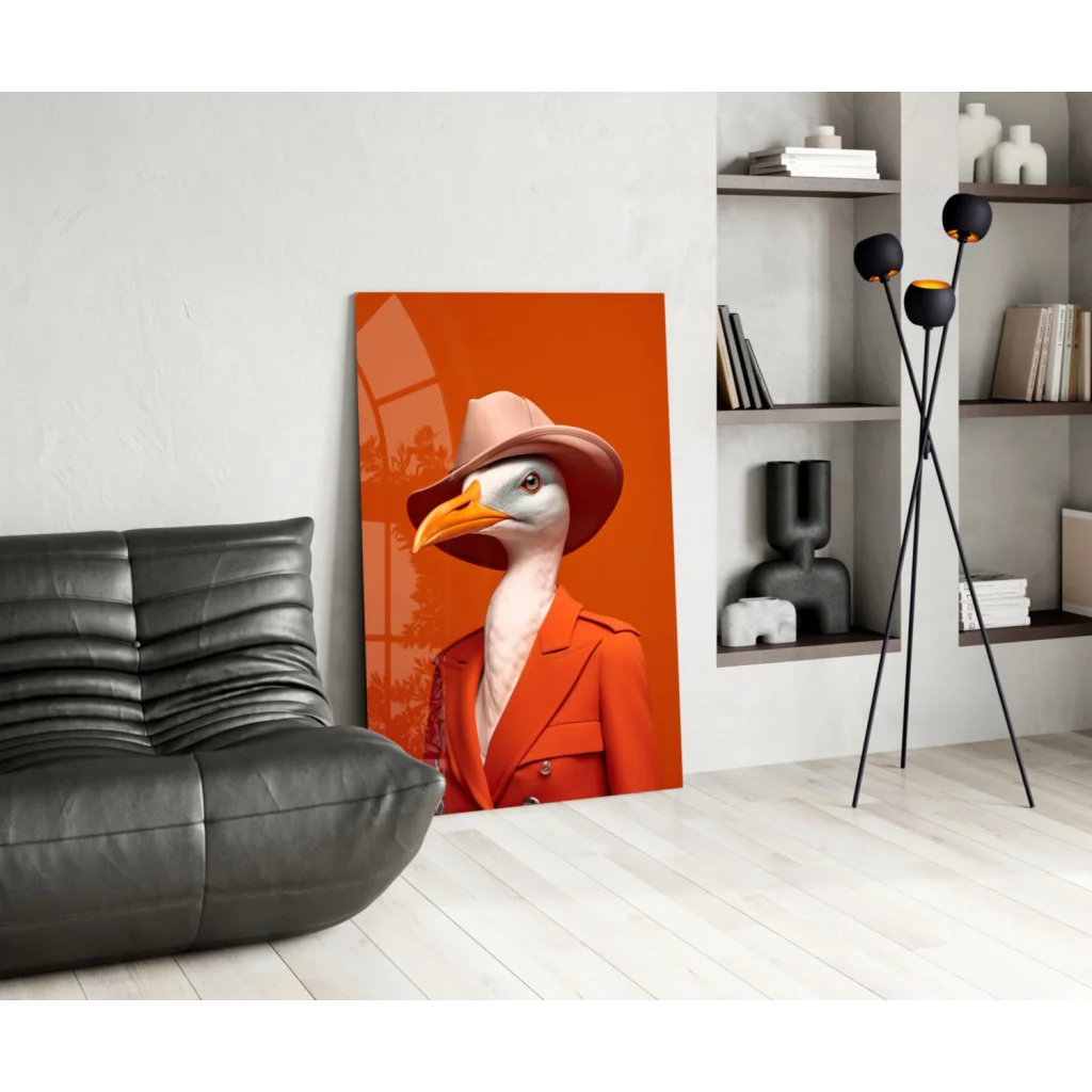 Vibrant dapper seagull canvas wall art in orange and pink