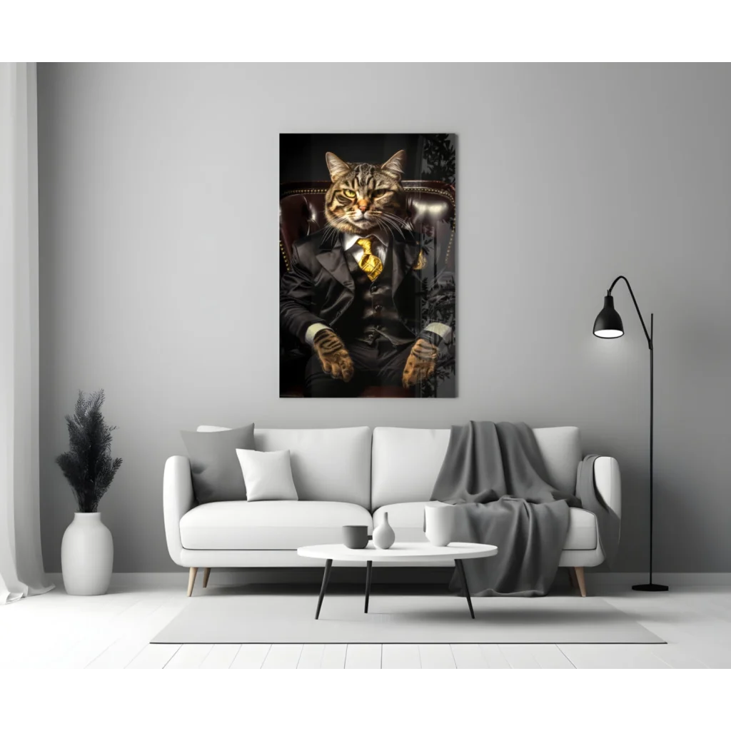 Dapper tabby cat in gold suit black and gold wall art canvas print