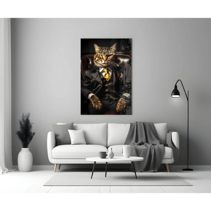 Dapper tabby cat in gold suit black and gold wall art canvas print