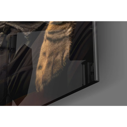 Dapper Tabby Cat in Gold Suit wall art with tiger paw coaster set