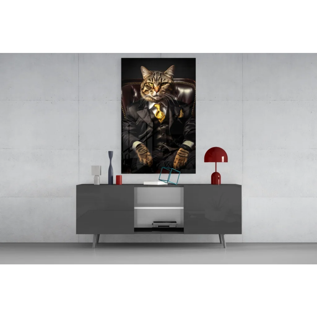 Dapper Tabby Cat in Gold Suit gold and black wall art print