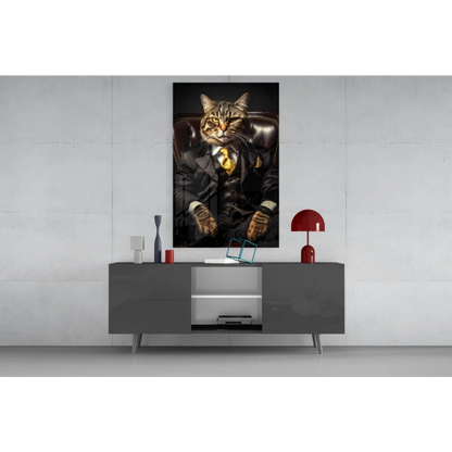 Dapper Tabby Cat in Gold Suit gold and black wall art print