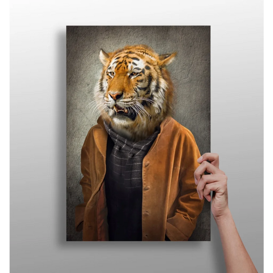 Dapper Tiger in Orange Jacket wall print portrait