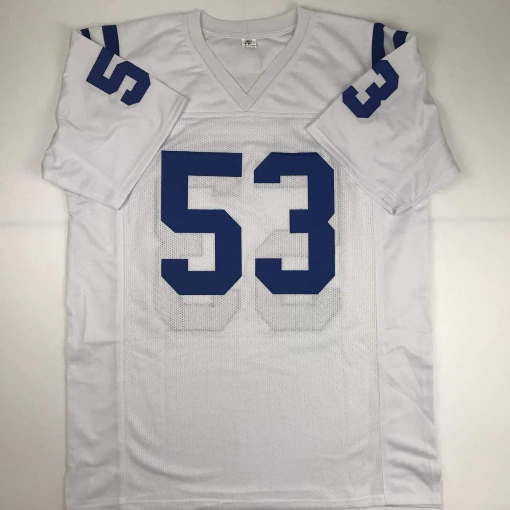 White Darius Leonard custom jersey with blue number 53, perfect for sports league fans