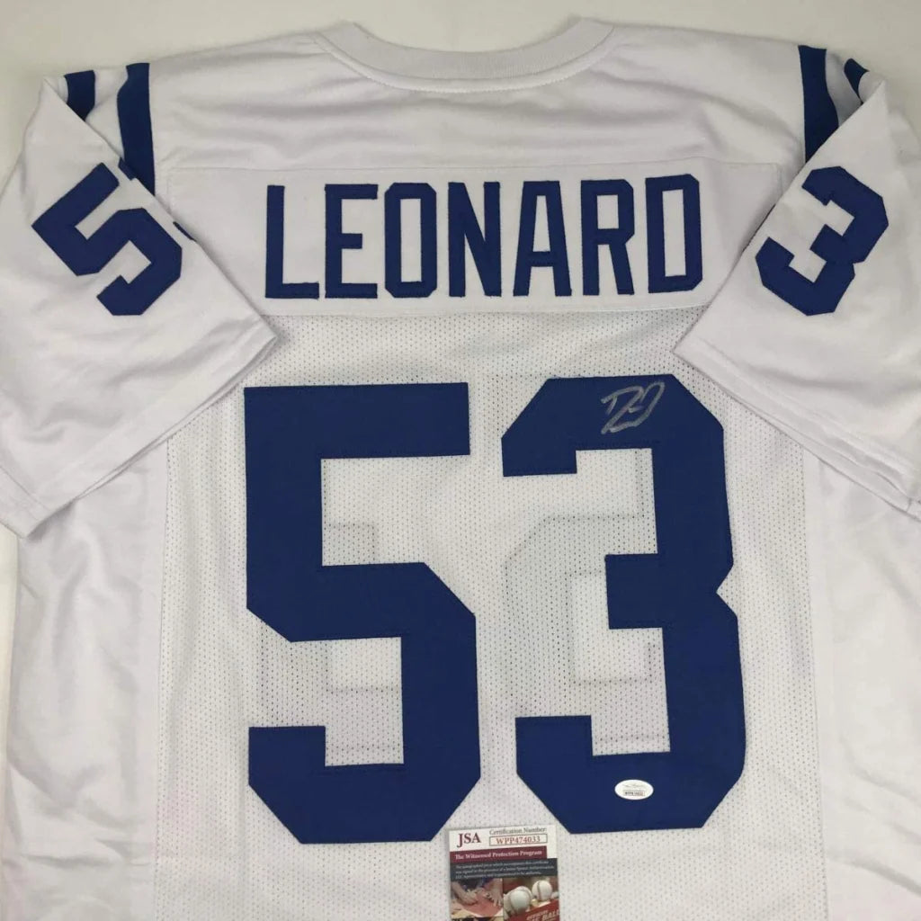 White Indianapolis Colts Darius Leonard custom jersey with autograph and JSA authentication