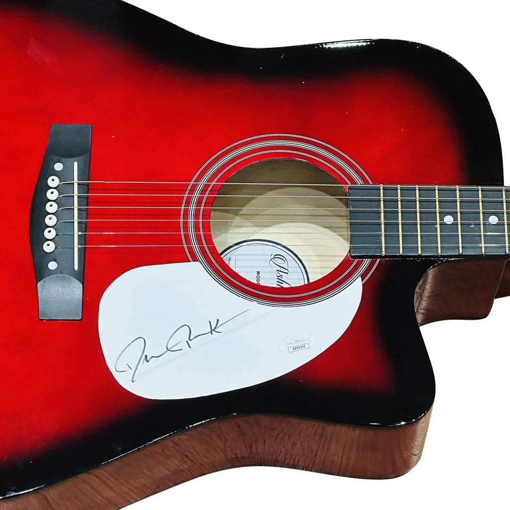 Darius Rucker red acoustic guitar with sunburst finish and autograph