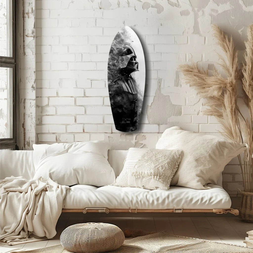 Black and white Darth Vader tempered glass art surfboard wall piece