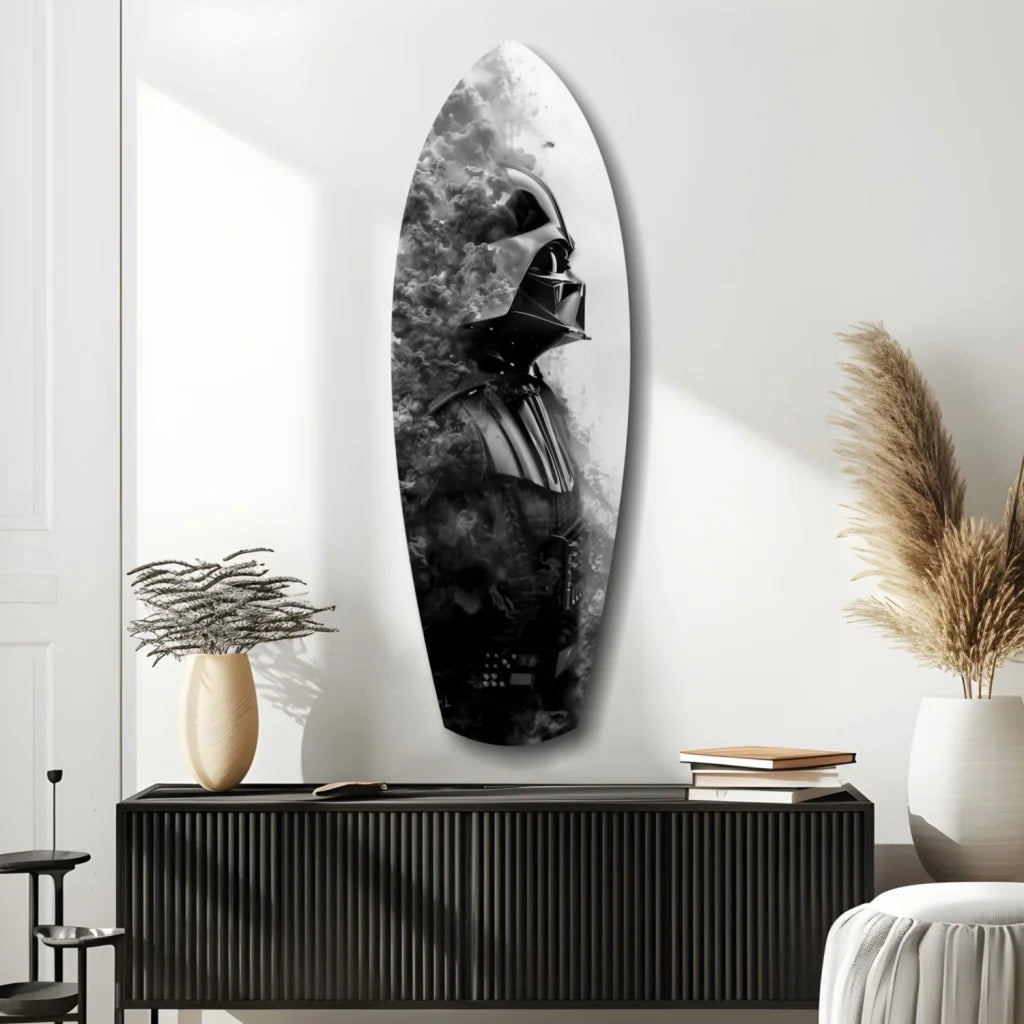 Black and white Darth Vader tempered glass art surfboard wall decor