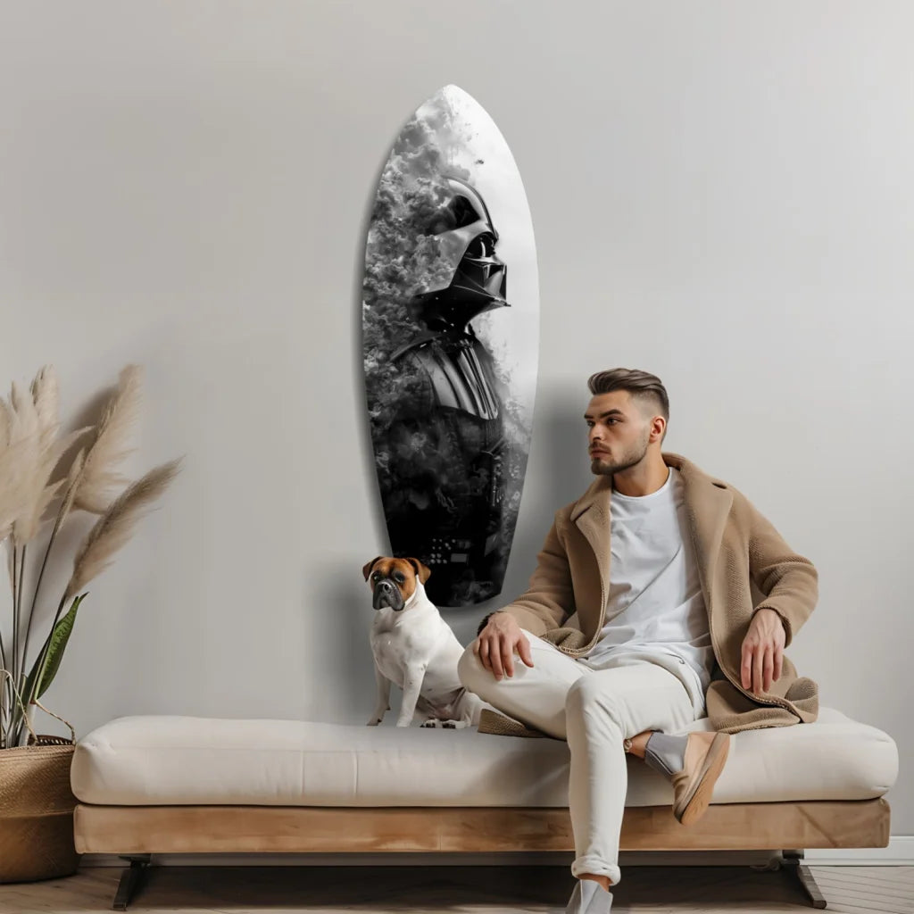 Sleek Darth Vader tempered glass art surfboard wall portrait