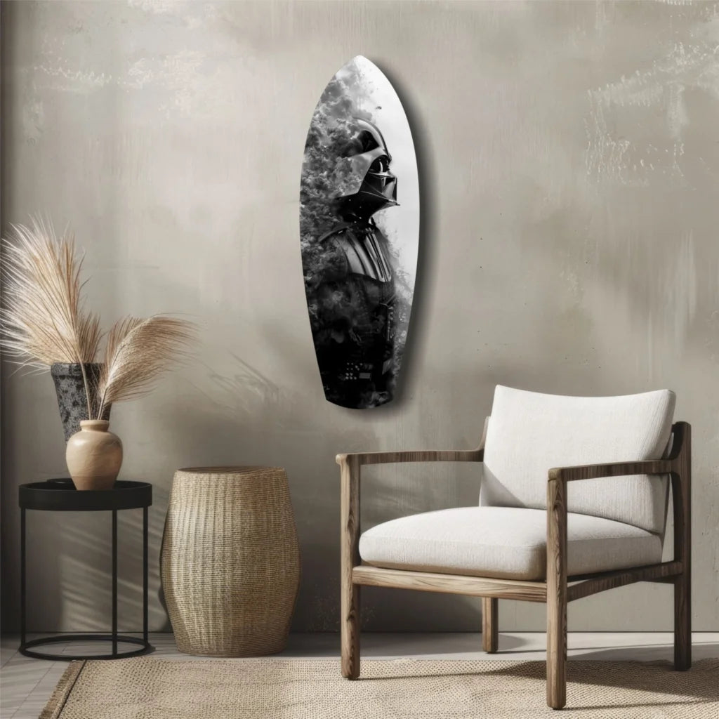 Black and white Darth Vader tempered glass art surfboard wall decor