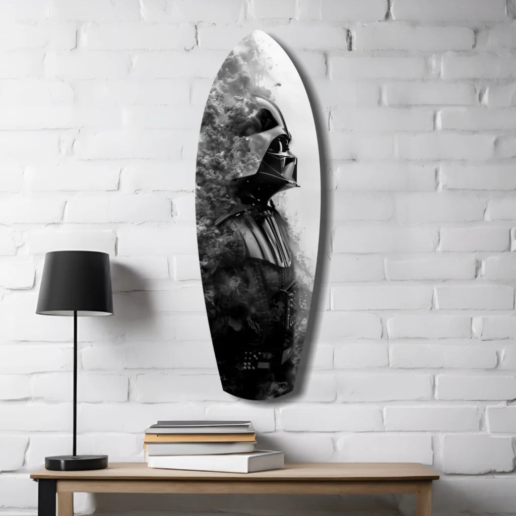 Black and white Darth Vader tempered glass art surfboard wall display