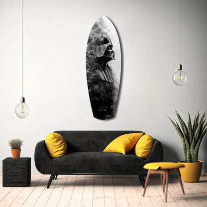 Black and white Darth Vader tempered glass art surfboard wall decor