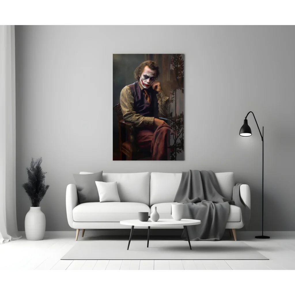 Vintage Joker portrait canvas wall art from The Dark Knight, 24x36 inch print
