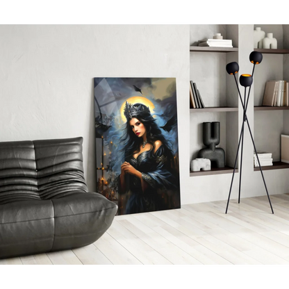 Gothic queen crown wall art canvas portrait of regal crowned woman in black gown