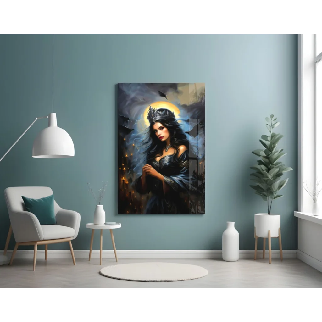 Gothic queen crown wall art canvas portrait of crowned woman in black